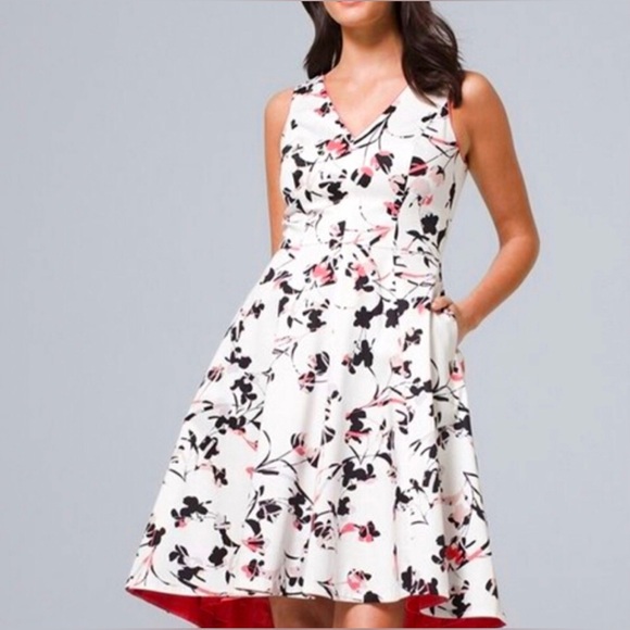White House Black Market Ecru Floral Sateen Fit & Flare Sleeveless Dress Dz 0 - Picture 1 of 15